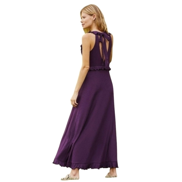 Anthropologie | Women's Purple V-Neck Ruffle Maxi Length Dress (US Size XL) - Picture 15 of 15